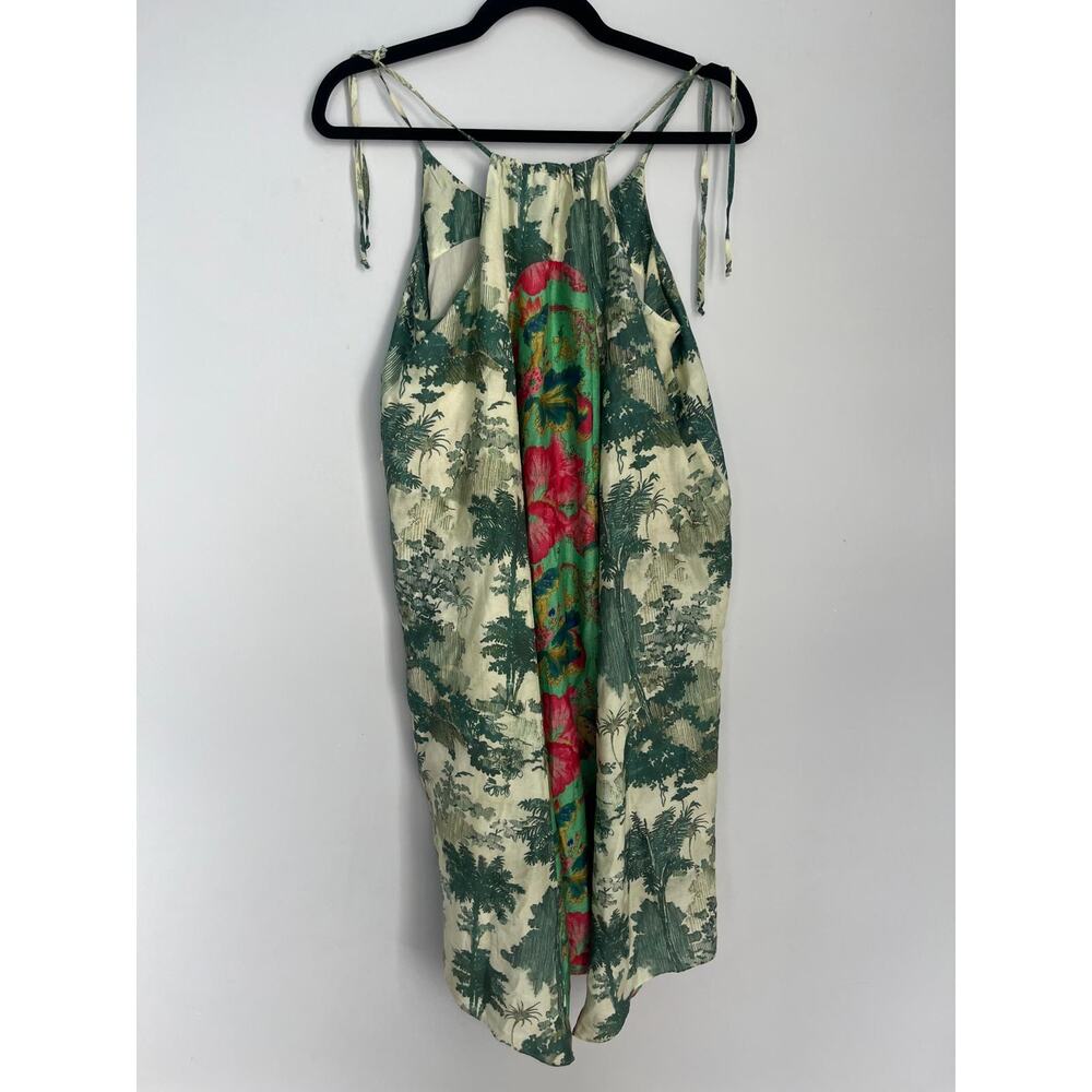 Maeve Sundress Women XS Green Scenic Print Tie Strap Boho‎ Summer Festival